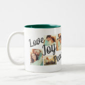 Rustic Green Love Joy Peace Script Holiday 4 Tweekleurige Koffiemok (Links)