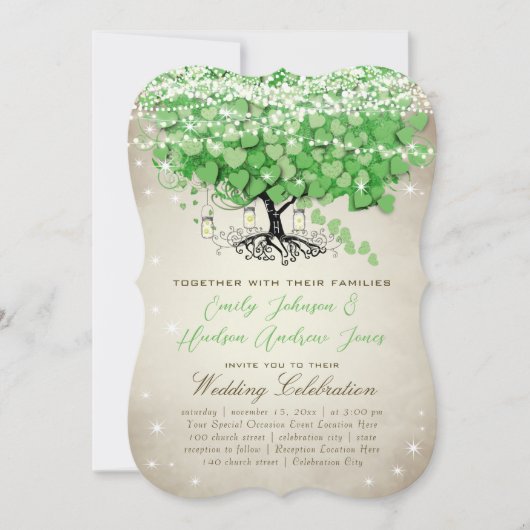 Rustic Green Mason Jar Heart Leaf Tree Wedding Kaart (Voorkant)