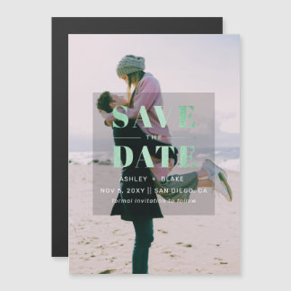 Rustic Green Modern Minimalist Photo Save the Date Magnetische Uitnodiging