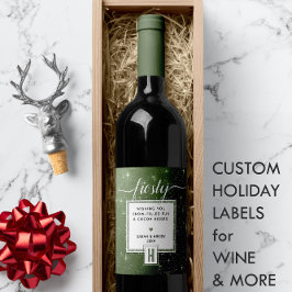 Rustic Green Monogram FROSTY ❄️ Snowy Vibe Wijn Etiket