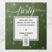 Rustic Green Monogram FROSTY ❄️ Snowy Vibe Wijn Etiket (Enkel label)