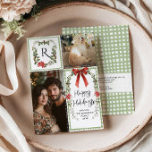 Rustic Green Monogram Vrolijk Kerstfeest 2 Foto Feestdagenkaart