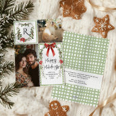 Rustic Green Monogram Vrolijk Kerstfeest 2 Foto Feestdagenkaart