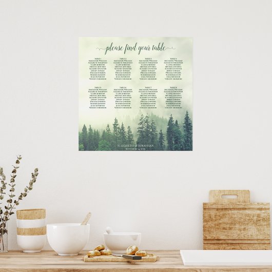 Rustic Green Mountain Pines 8 Table Seating Chart Poster (Keuken)