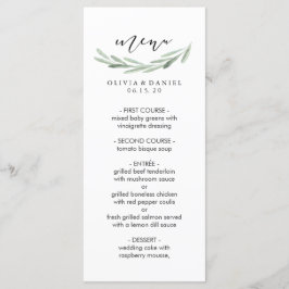 Rustic Green Olive Branch Simple Wedding Menu Card