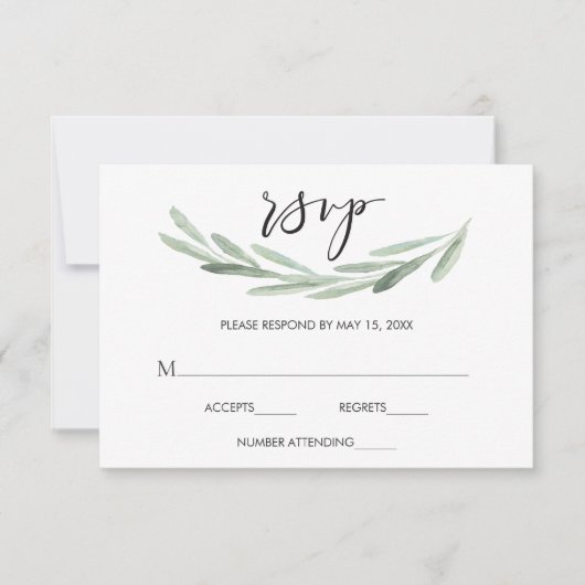Rustic Green Olive Branch Simple Wedding RSVP Kaartje (Voorkant)