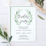 Rustic Green Olive Branch Wreath Birthday Party Kaart<br><div class="desc">Eenvoudige en bijtende Kaart van de Nota van de Partij van de Dagen met de florale illustratie van de waterverf met groene olijftak met de slag. Dit is perfect voor lente-, zomer- en strandevenementen. Klik hierboven op de knop 'Aanpassen' voor een geavanceerdere aanpassing van dit ontwerp. Overeenkomende objecten zijn ook...</div>