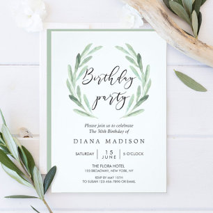 Rustic Green Olive Branch Wreath Birthday Party Kaart