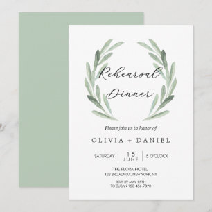 Rustic Green Olive Branch Wreatsal Dinner Kaart