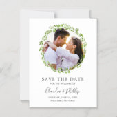 Rustic Green Olive Leaf Wreatfoto Save the Date Magnetische Uitnodiging (Voorkant)