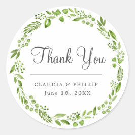 Rustic Green Olive Leaf Wreath Bedankt voor je huw Ronde Sticker