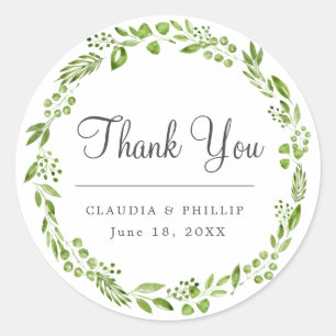 Rustic Green Olive Leaf Wreath Bedankt voor je huw Ronde Sticker