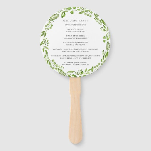 Rustic Green Olive Wreath Wedding Programme Handwaaier (Achterkant)