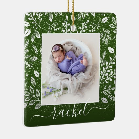 Rustic Green Photo Ornament met Greenery (Rechts)