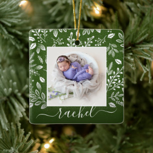 Rustic Green Photo Ornament met Greenery