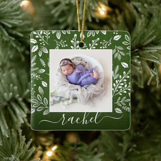 Rustic Green Photo Ornament met Greenery (Boom)