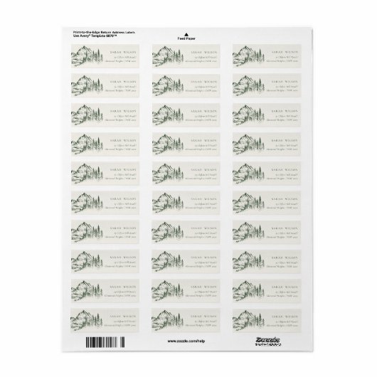 Rustic Green Pine Bossen Mountain Sketch Adres Etiket (Full Sheet)