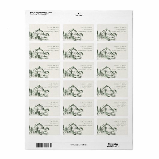 Rustic Green Pine Bossen Mountain Sketch Adres Etiket (Full Sheet)