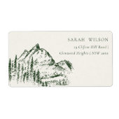 Rustic Green Pine Bossen Mountain Sketch Adres Etiket (Voorkant)