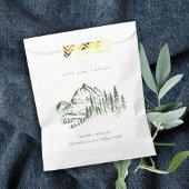 Rustic Green Pine Bossen Mountain Sketch Wedding Bedankzakje