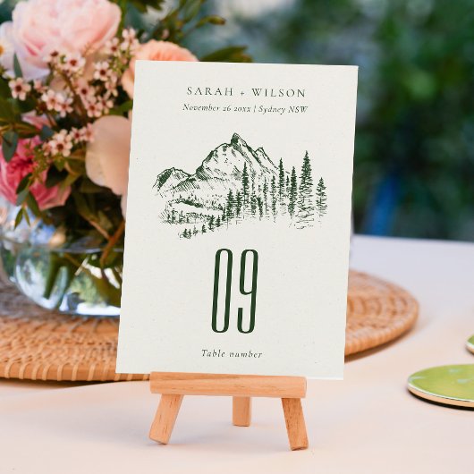 Rustic Green Pine Bossen Mountain Sketch Wedding Kaart