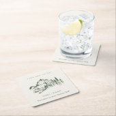 Rustic Green Pine Bossen Mountain Sketch Wedding Kartonnen Onderzetters (Insitu)