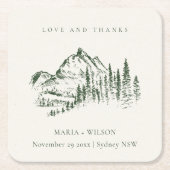 Rustic Green Pine Bossen Mountain Sketch Wedding Kartonnen Onderzetters (Voorkant)