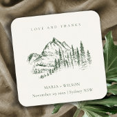 Rustic Green Pine Bossen Mountain Sketch Wedding Kartonnen Onderzetters