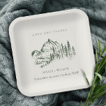 Rustic Green Pine Bossen Mountain Sketch Wedding Papieren Bordje<br><div class="desc">Neem contact met mij op via yellowfebstudio@gmail.com voor meer aanpassingen of andere overeenkomende objecten.</div>