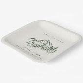 Rustic Green Pine Bossen Mountain Sketch Wedding Papieren Bordje (Gebogen)