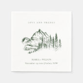 Rustic Green Pine Bossen Mountain Sketch Wedding Servet (Voorkant)