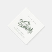 Rustic Green Pine Bossen Mountain Sketch Wedding Servet (Hoek)