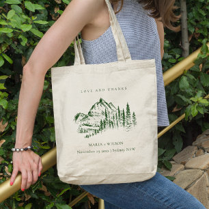 Rustic Green Pine Bossen Mountain Sketch Wedding Tote Bag