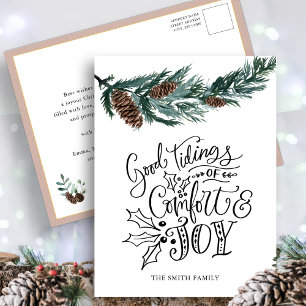 Rustic Green Pine cone Good Tidings of Comfort Joy Briefkaart