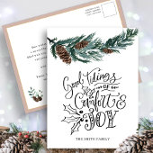 Rustic Green Pine cone Good Tidings of Comfort Joy Briefkaart