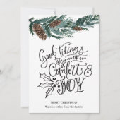 Rustic Green Pine cone Good Tidings of Comfort Joy Feestdagenkaart (Voorkant)