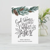 Rustic Green Pine cone Good Tidings of Comfort Joy Feestdagenkaart (Staand voorkant)