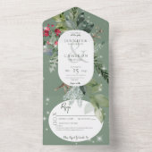 Rustic Green Pine & Holly Winter Sparkle Details All In One Uitnodiging (Binnen)