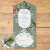 Rustic Green Pine & Holly Winter Sparkle Details All In One Uitnodiging