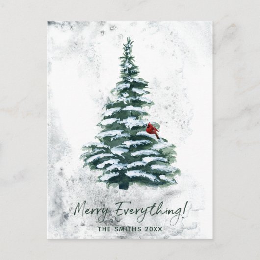 Rustic Green Pine Modern Script MERRY ALLES Feestdagenkaart (Voorkant)