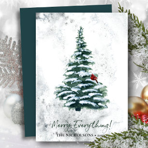 Rustic Green Pine Modern Script MERRY ALLES Feestdagenkaart