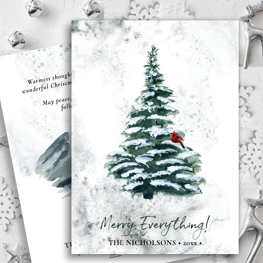 Rustic Green Pine Modern Script MERRY ALLES Feestdagenkaart