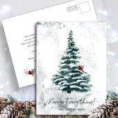 Rustic Green Pine Modern Script MERRY ALLES Feestdagenkaart