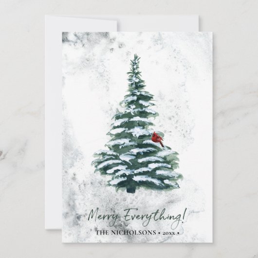 Rustic Green Pine Modern Script MERRY ALLES Feestdagenkaart (Voorkant)