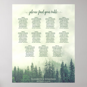 Rustic Green Pine Trees 11 Table Seating Chart Poster