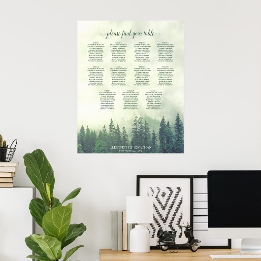 Rustic Green Pine Trees 11 Table Seating Chart Poster (Thuiskantoor)