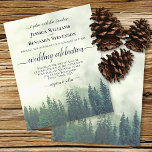 Rustic Green Pine Trees BUDGET Weddenschap<br><div class="desc">Deze mooie huwelijksuitnodiging is de perfecte keuze voor bijziende schoonheid en charme op een budget. Het ontwerp is voorzien van een in nevel of mist gehulde bergzijde die bedekt is met groene dennenbomen. Goedkoop,  goedkoop en geweldig voor een plechtigheid buiten of buiten de werf.</div>
