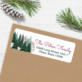 Rustic Green Pine Trees | Kerstfeestdag Etiket