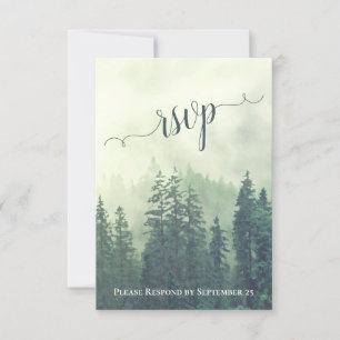 Rustic Green Pine Trees Mountain Woodland Wedding RSVP Kaartje