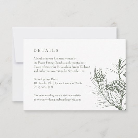 Rustic Green Pine Wedding Details RSVP Kaartje (Voorkant)